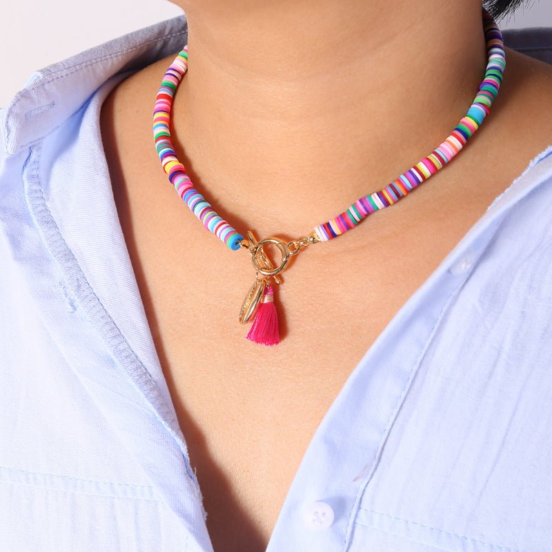 Collier Bohème Femme Coquillage avec Pompon Style Sauvage et Doux en 40 cm - IVOIRART.COM