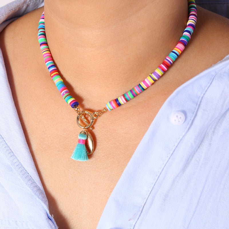 Collier Bohème Femme Coquillage avec Pompon Style Sauvage et Doux en 40 cm - IVOIRART.COM