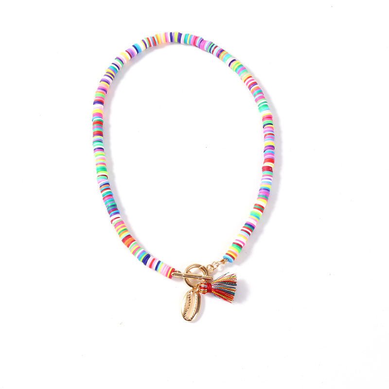 Collier Bohème Femme Coquillage avec Pompon Style Sauvage et Doux en 40 cm - IVOIRART.COM