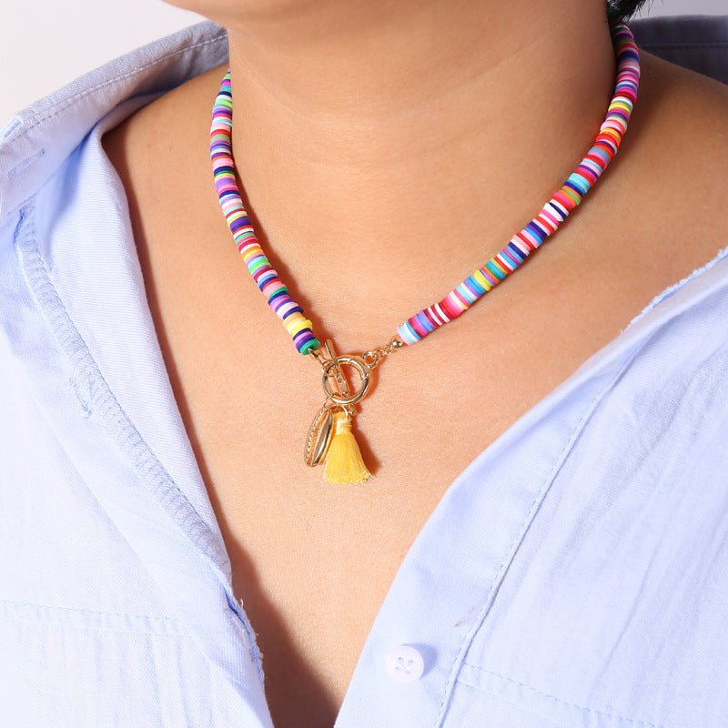 Collier Bohème Femme Coquillage avec Pompon Style Sauvage et Doux en 40 cm - IVOIRART.COM