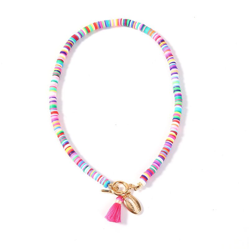 Collier Bohème Femme Coquillage avec Pompon Style Sauvage et Doux en 40 cm - IVOIRART.COM