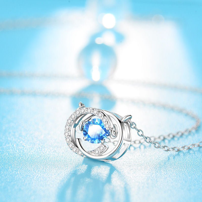 Collier Cercle Mobile Pierre Bleue en Argent 999, Style Délicat et Luxueux, Cadeau Idéal Anniversaire & Fête - IVOIRART.COM