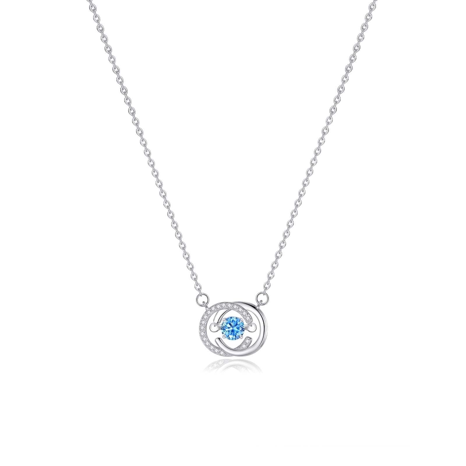 Collier Cercle Mobile Pierre Bleue en Argent 999, Style Délicat et Luxueux, Cadeau Idéal Anniversaire & Fête - IVOIRART.COM