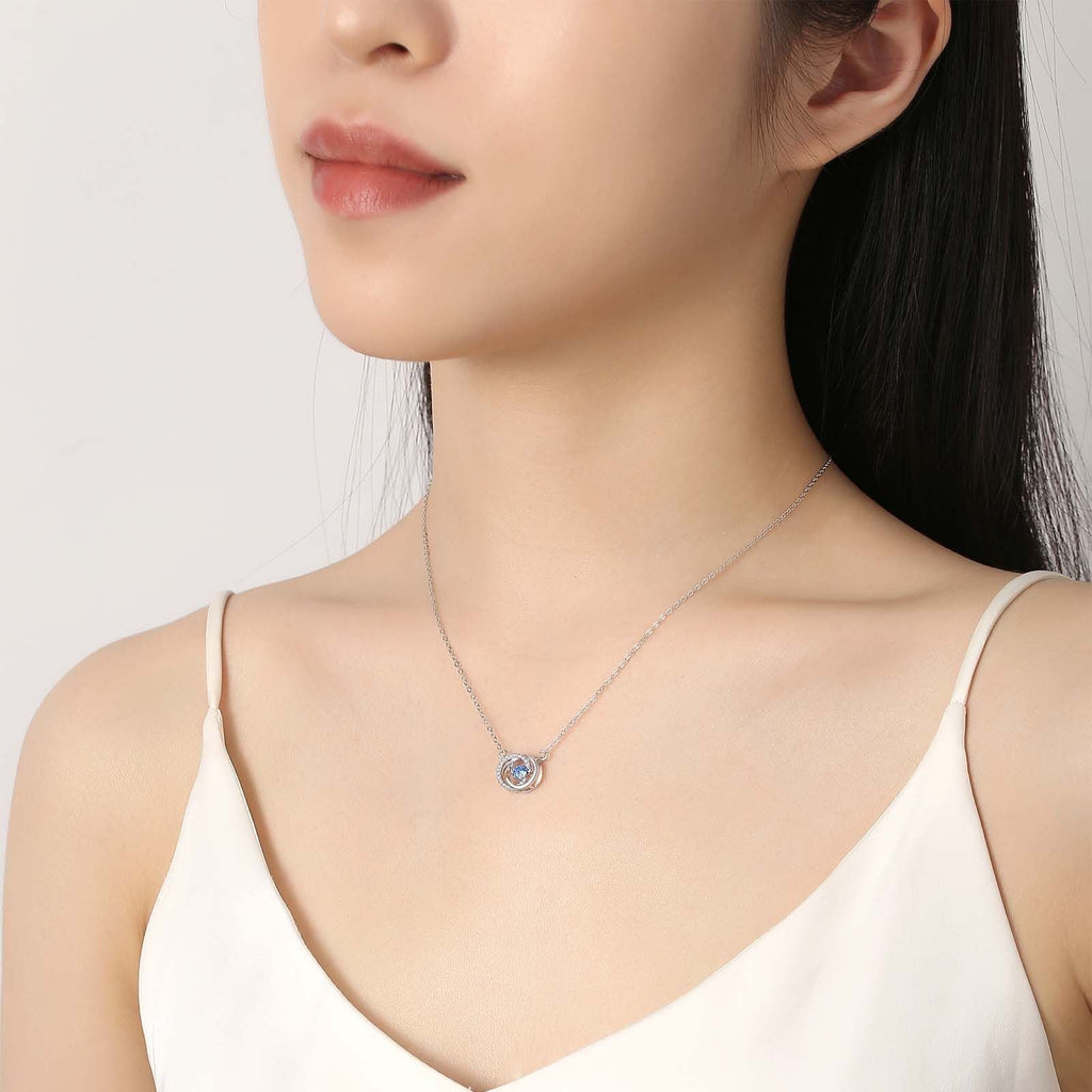 Collier Cercle Mobile Pierre Bleue en Argent 999, Style Délicat et Luxueux, Cadeau Idéal Anniversaire & Fête - IVOIRART.COM