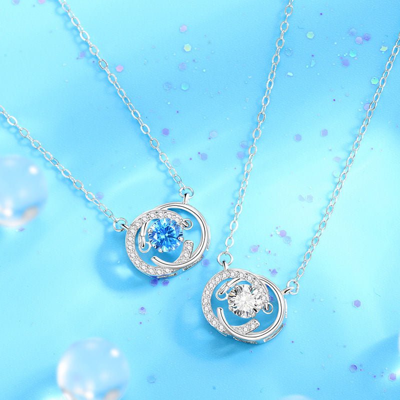 Collier Cercle Mobile Pierre Bleue en Argent 999, Style Délicat et Luxueux, Cadeau Idéal Anniversaire & Fête - IVOIRART.COM