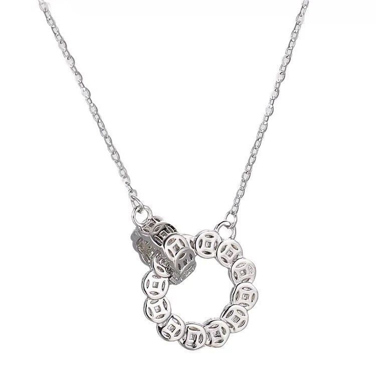 Collier Cercle Pièce Rotatif en Argent Sterling 999, Élégant et Tendance, Parfait pour Soirées et Sorties - IVOIRART.COM