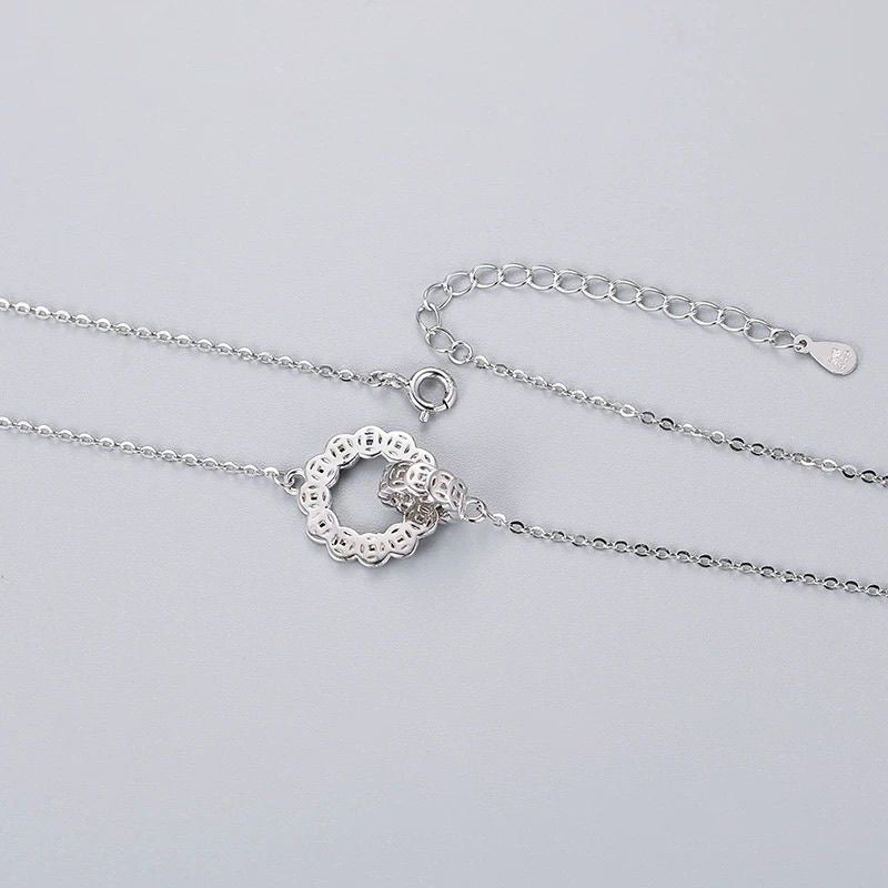 Collier Cercle Pièce Rotatif en Argent Sterling 999, Élégant et Tendance, Parfait pour Soirées et Sorties - IVOIRART.COM