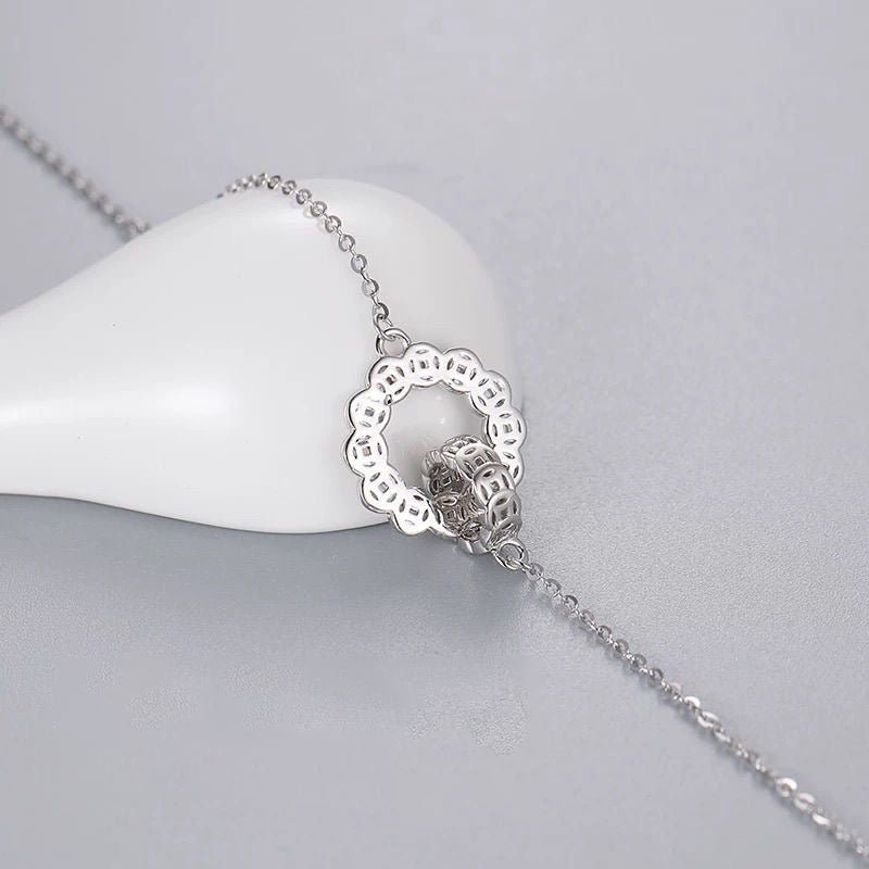Collier Cercle Pièce Rotatif en Argent Sterling 999, Élégant et Tendance, Parfait pour Soirées et Sorties - IVOIRART.COM