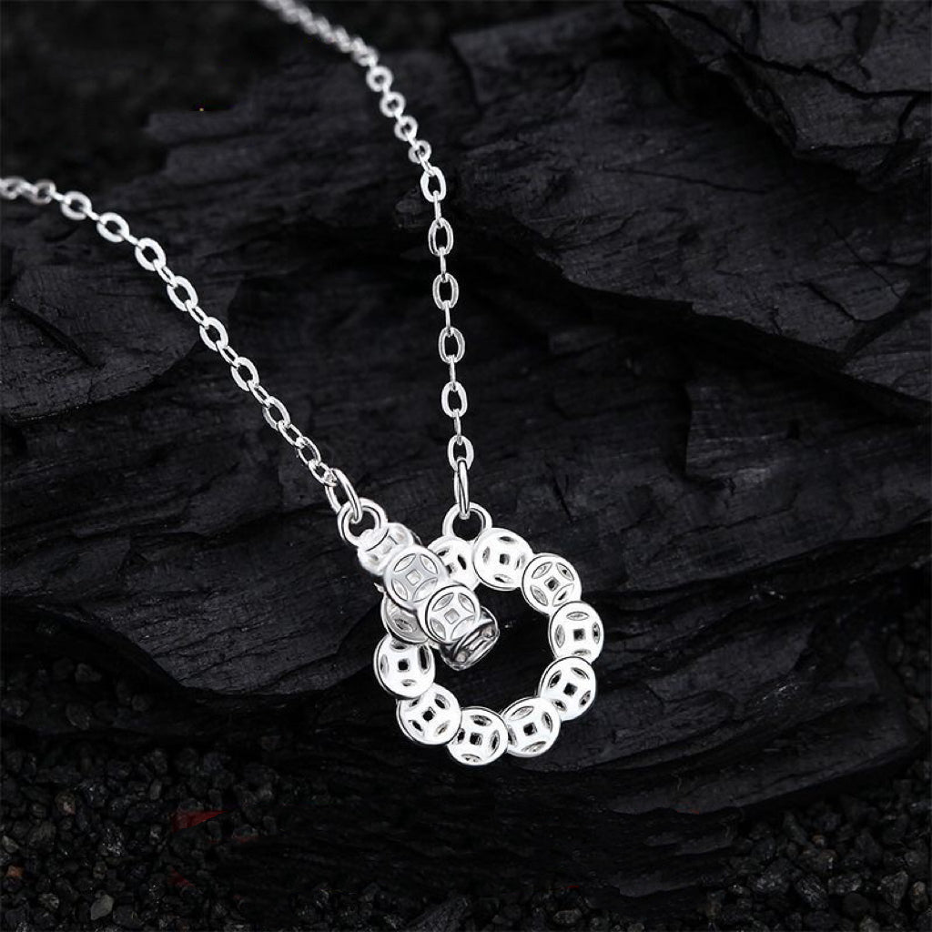 Collier Cercle Pièce Rotatif en Argent Sterling 999, Élégant et Tendance, Parfait pour Soirées et Sorties - IVOIRART.COM