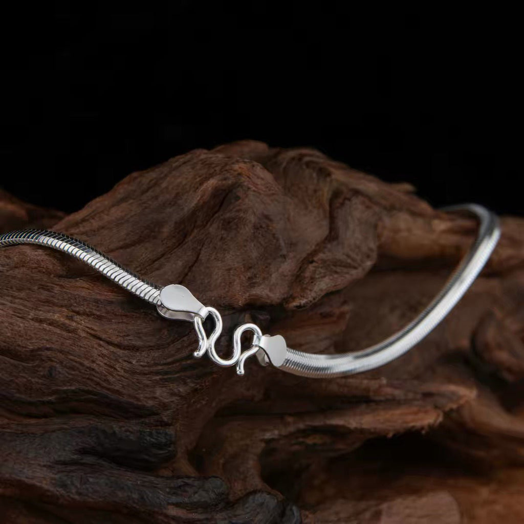 Collier chaîne serpent plat en argent sterling 999, style minimaliste chic, idéal bureau et tenues décontractées - IVOIRART.COM