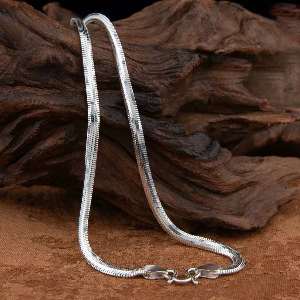 Collier chaîne serpent plat en argent sterling 999, style minimaliste chic, idéal bureau et tenues décontractées - IVOIRART.COM