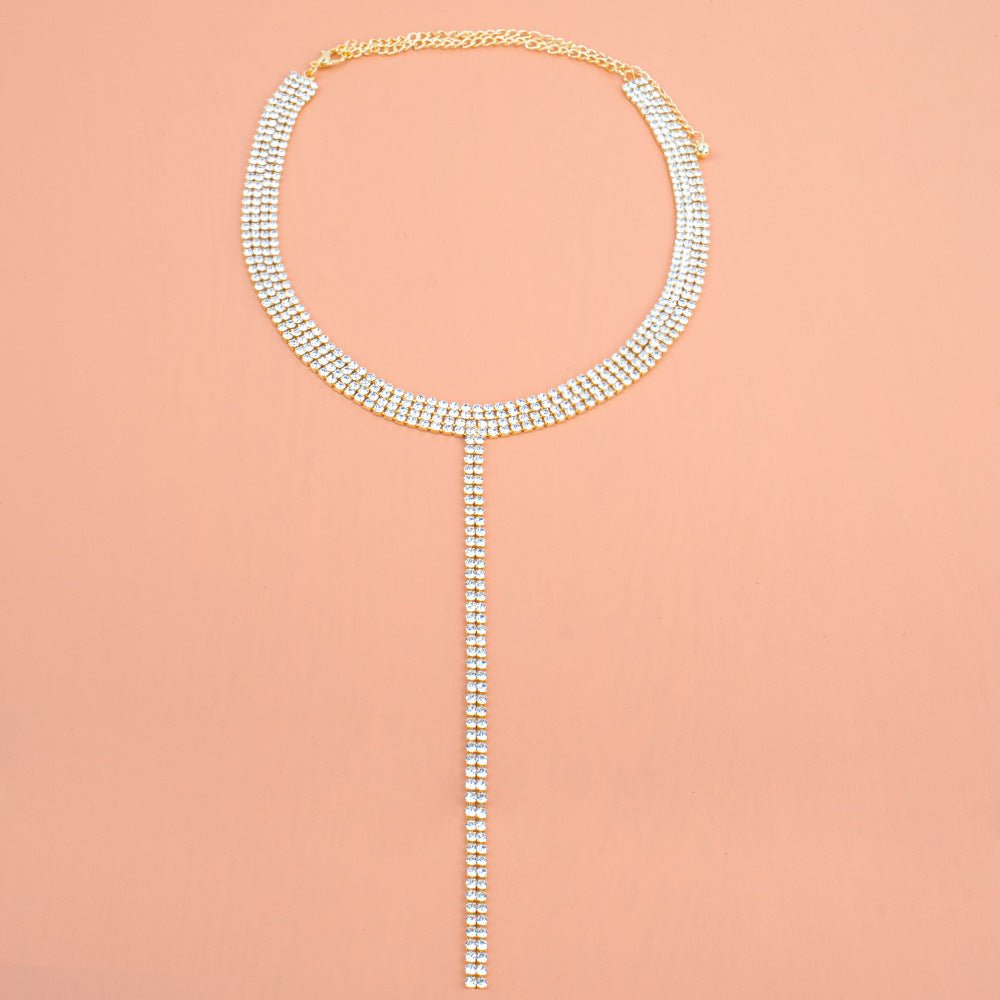 Collier Clavicule à Chaîne de Strass, Pendentif Double Couches en Forme de T - IVOIRART.COM