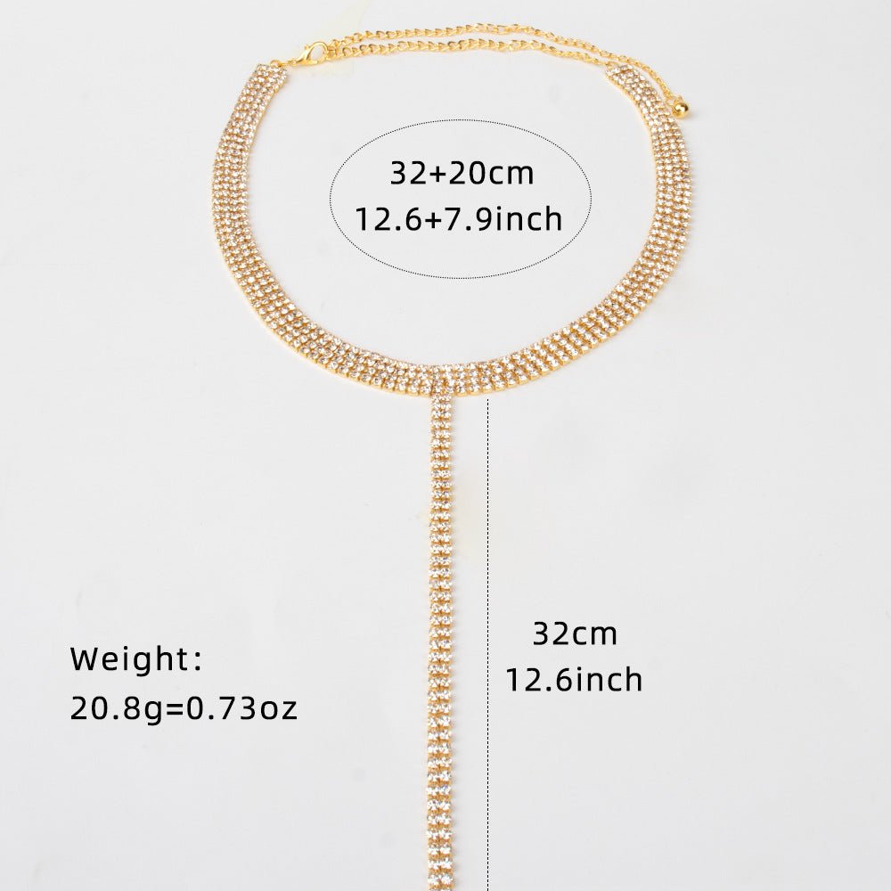 Collier Clavicule à Chaîne de Strass, Pendentif Double Couches en Forme de T - IVOIRART.COM