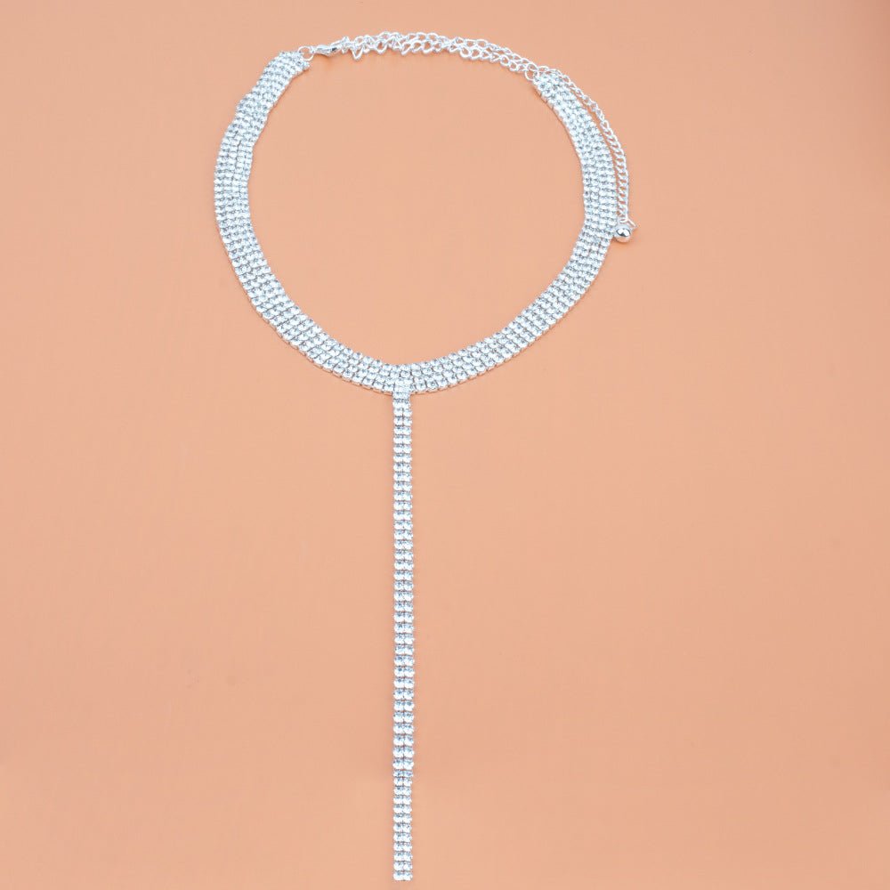 Collier Clavicule à Chaîne de Strass, Pendentif Double Couches en Forme de T - IVOIRART.COM