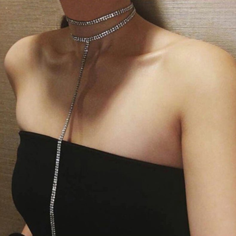 Collier Clavicule à Chaîne de Strass, Pendentif Double Couches en Forme de T - IVOIRART.COM