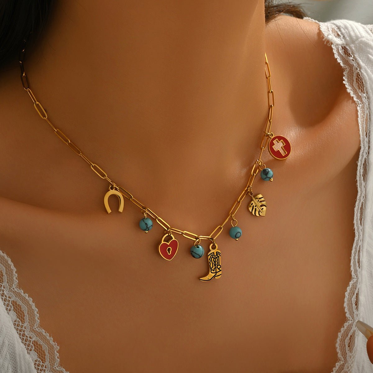 Collier Clavicule Femme Européen-Américain Tendance Émail Géométrique Turquoise - IVOIRART.COM