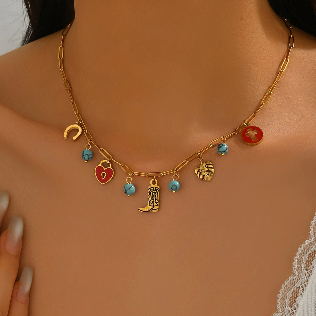 Collier Clavicule Femme Européen-Américain Tendance Émail Géométrique Turquoise - IVOIRART.COM