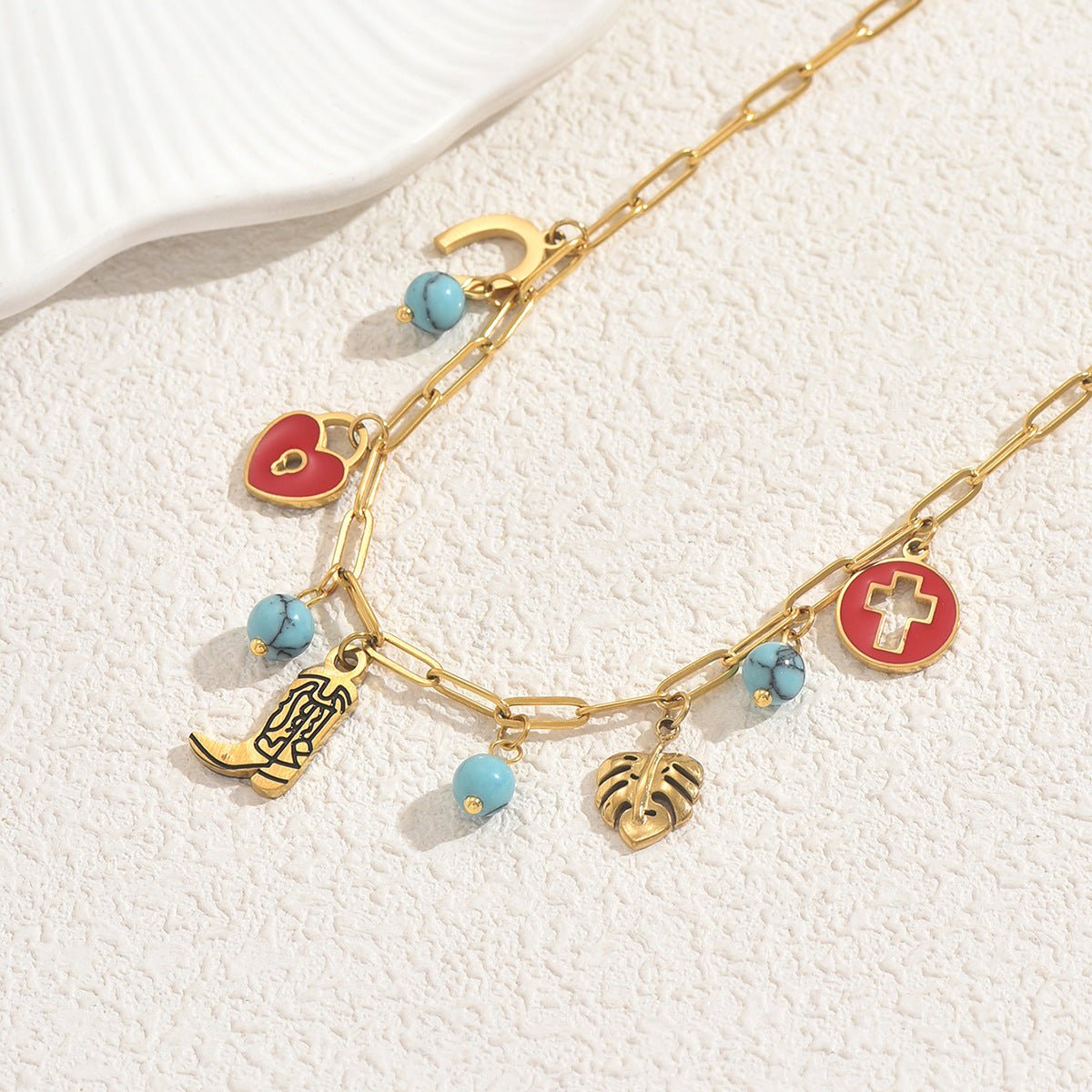 Collier Clavicule Femme Européen-Américain Tendance Émail Géométrique Turquoise - IVOIRART.COM