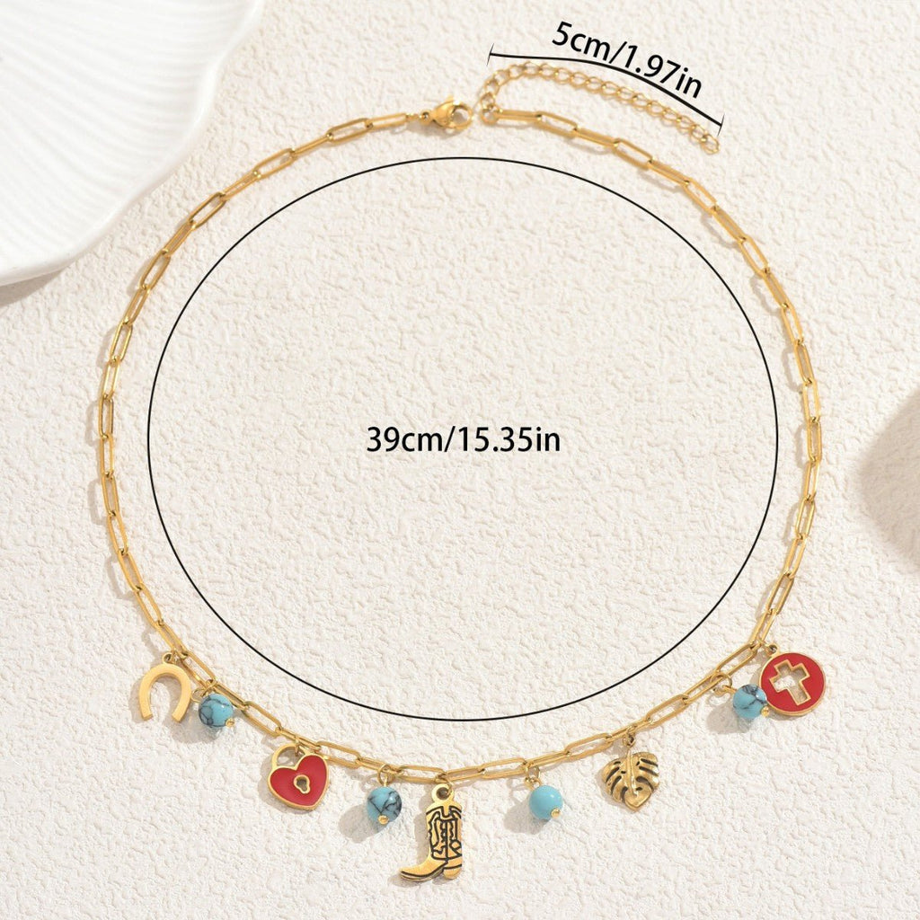 Collier Clavicule Femme Européen-Américain Tendance Émail Géométrique Turquoise - IVOIRART.COM