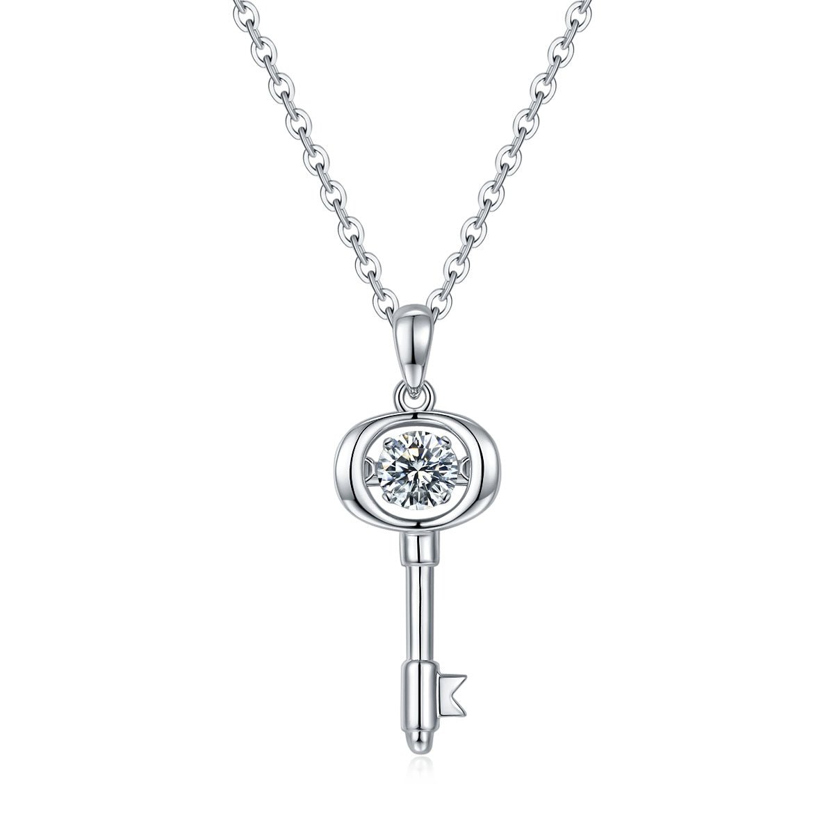 Collier Clé en Argent Sterling S925 0,5ct Moissanite Couleur D VVS1 Plaqué Platine 45cm Coffret Cadeau Certifié GRA - IVOIRART.COM