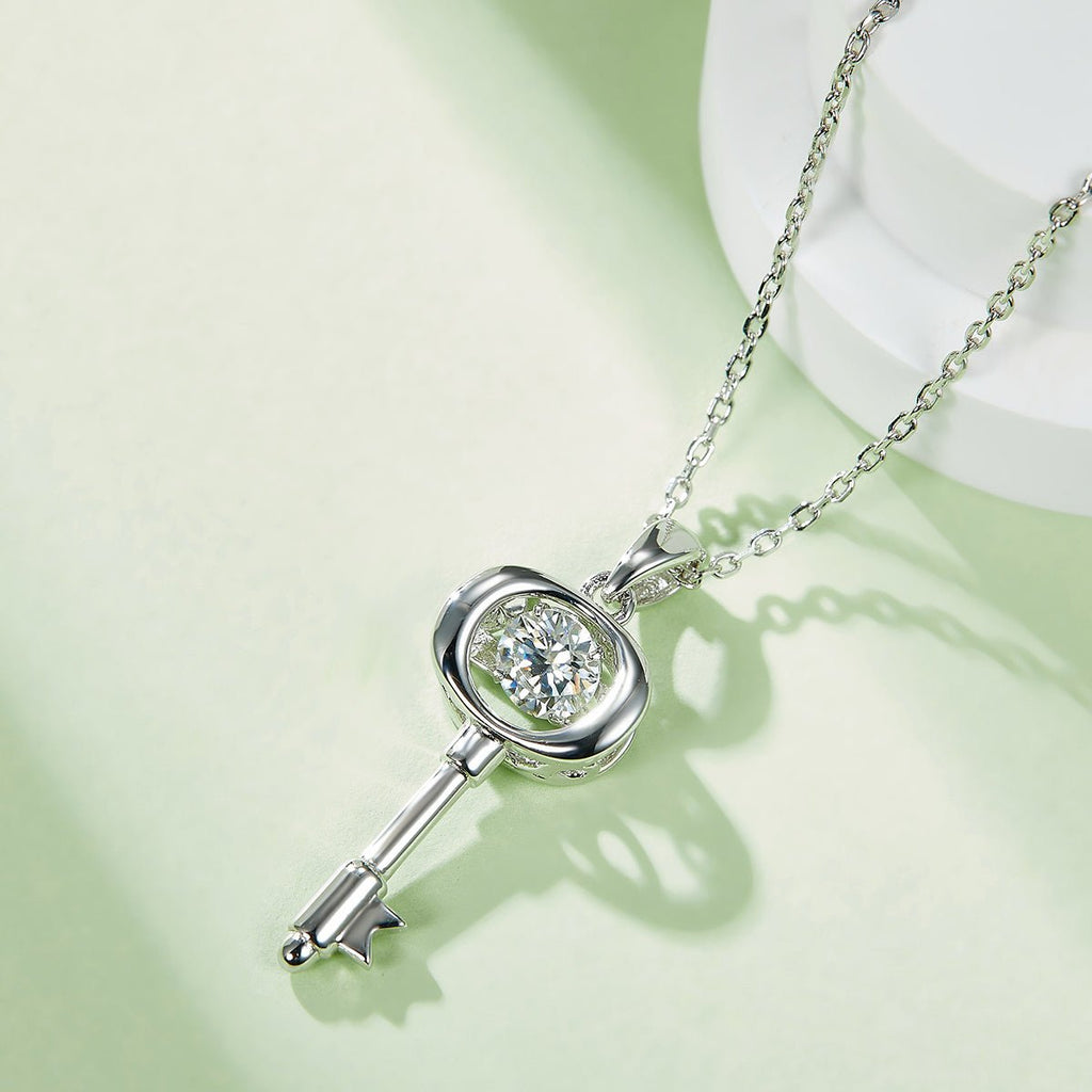 Collier Clé en Argent Sterling S925 0,5ct Moissanite Couleur D VVS1 Plaqué Platine 45cm Coffret Cadeau Certifié GRA - IVOIRART.COM