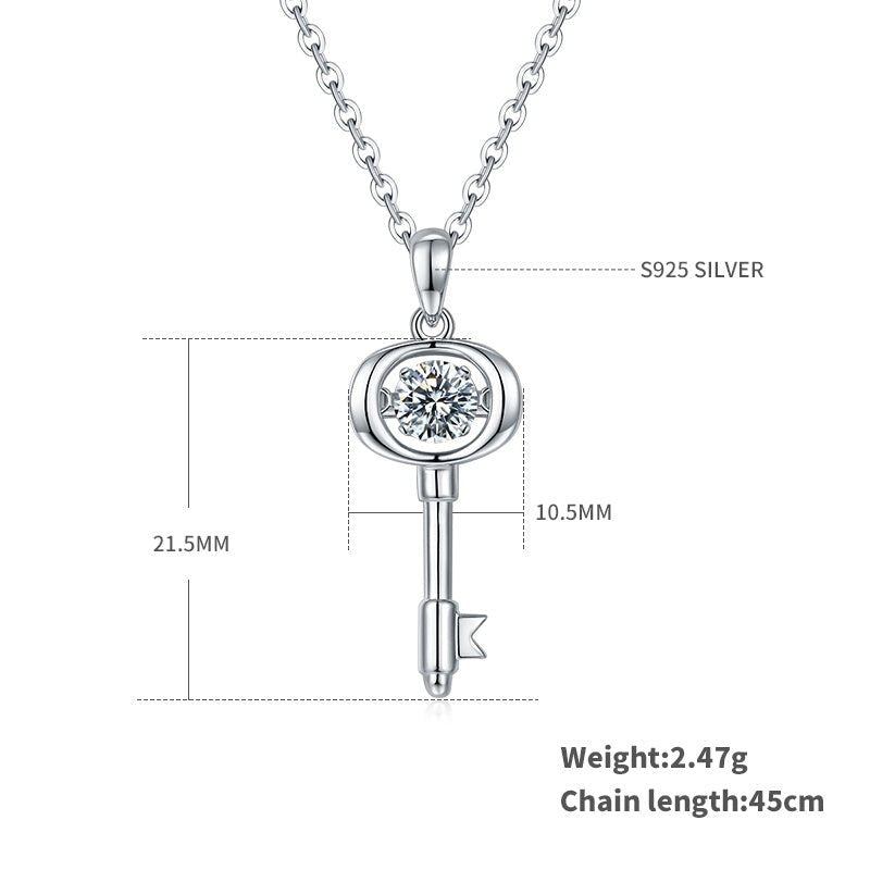 Collier Clé en Argent Sterling S925 0,5ct Moissanite Couleur D VVS1 Plaqué Platine 45cm Coffret Cadeau Certifié GRA - IVOIRART.COM