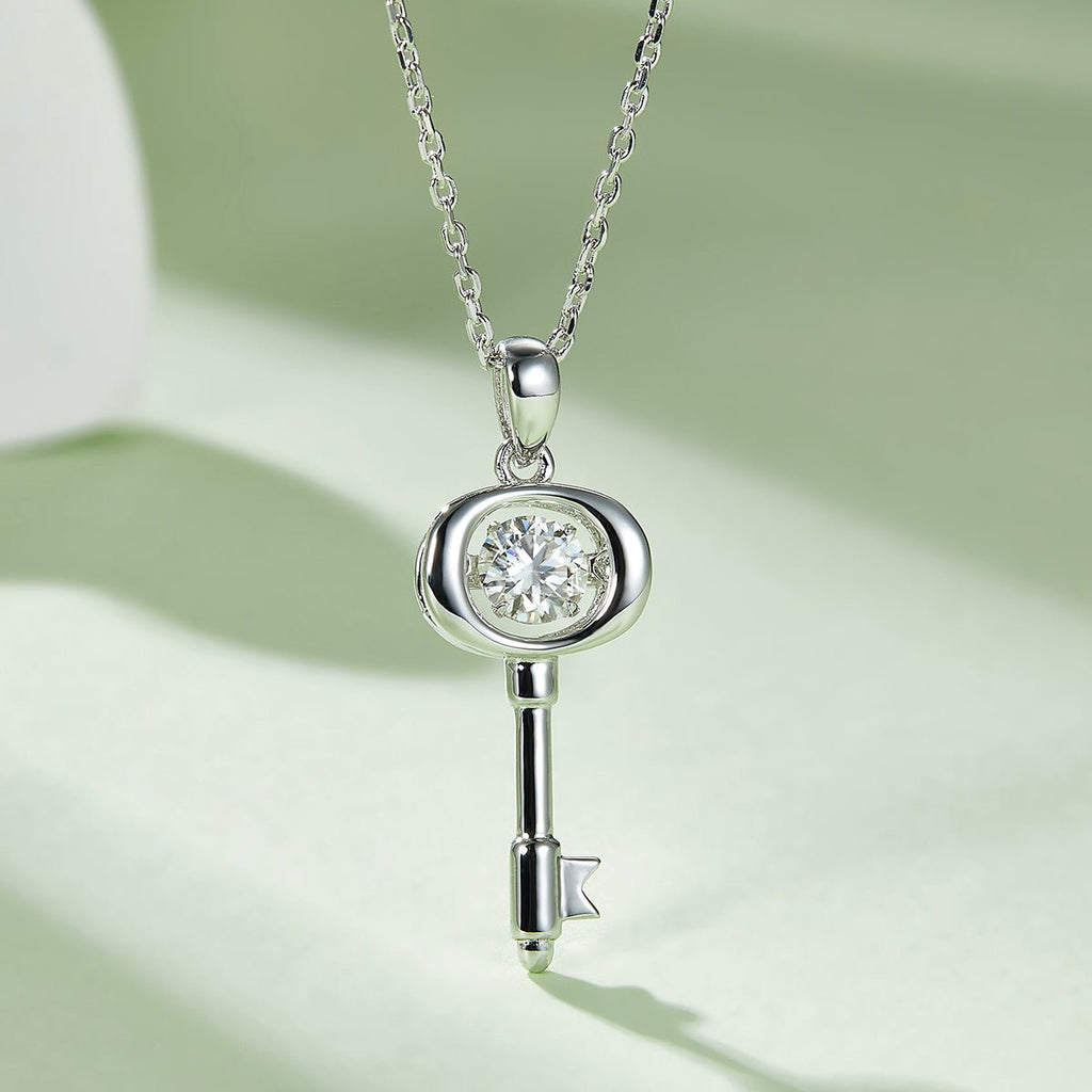 Collier Clé en Argent Sterling S925 0,5ct Moissanite Couleur D VVS1 Plaqué Platine 45cm Coffret Cadeau Certifié GRA - IVOIRART.COM