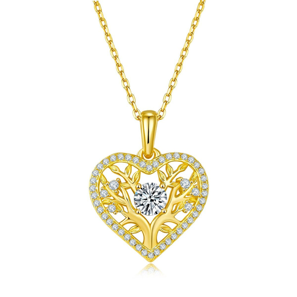 Collier Cœur Arbre de Vie en Argent Sterling S925 4,4g avec Pierre Centrale 5mm Moissanite 42 Pierres Certifié GRA, Plaqué Platine, Coffret Cadeau Romantique - IVOIRART.COM