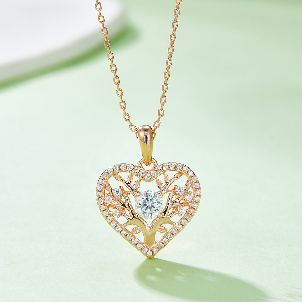 Collier Cœur Arbre de Vie en Argent Sterling S925 4,4g avec Pierre Centrale 5mm Moissanite 42 Pierres Certifié GRA, Plaqué Platine, Coffret Cadeau Romantique - IVOIRART.COM