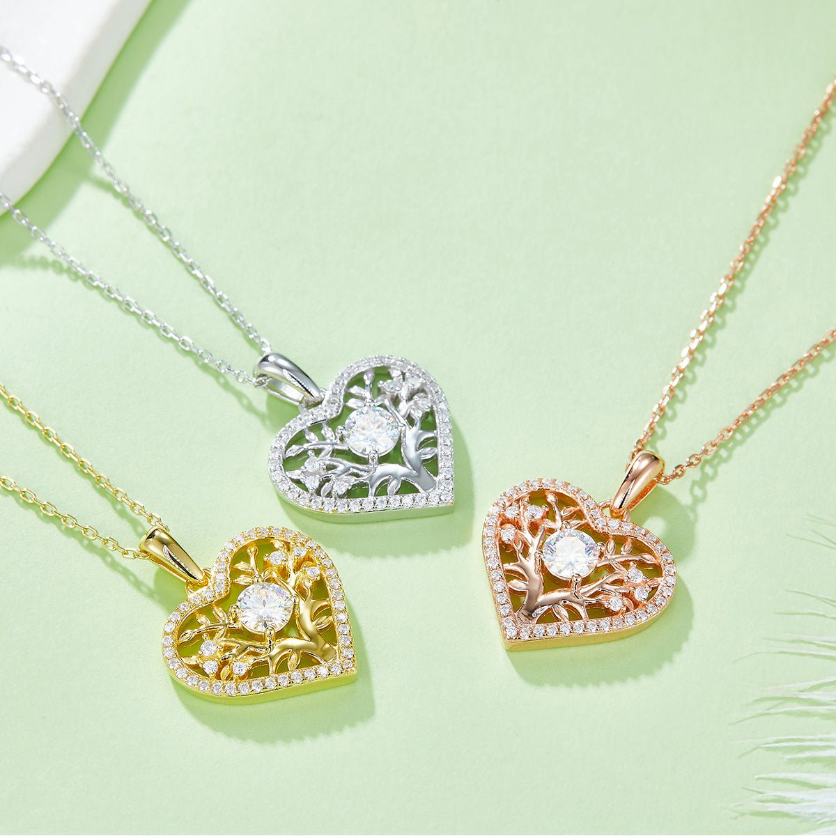 Collier Cœur Arbre de Vie en Argent Sterling S925 4,4g avec Pierre Centrale 5mm Moissanite 42 Pierres Certifié GRA, Plaqué Platine, Coffret Cadeau Romantique - IVOIRART.COM