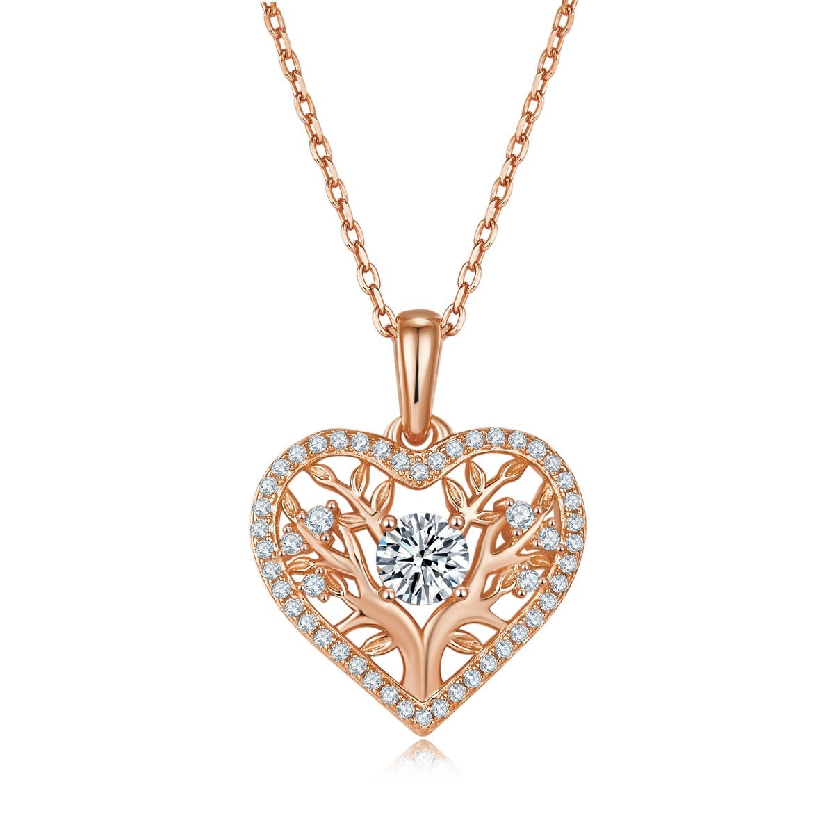 Collier Cœur Arbre de Vie en Argent Sterling S925 4,4g avec Pierre Centrale 5mm Moissanite 42 Pierres Certifié GRA, Plaqué Platine, Coffret Cadeau Romantique - IVOIRART.COM
