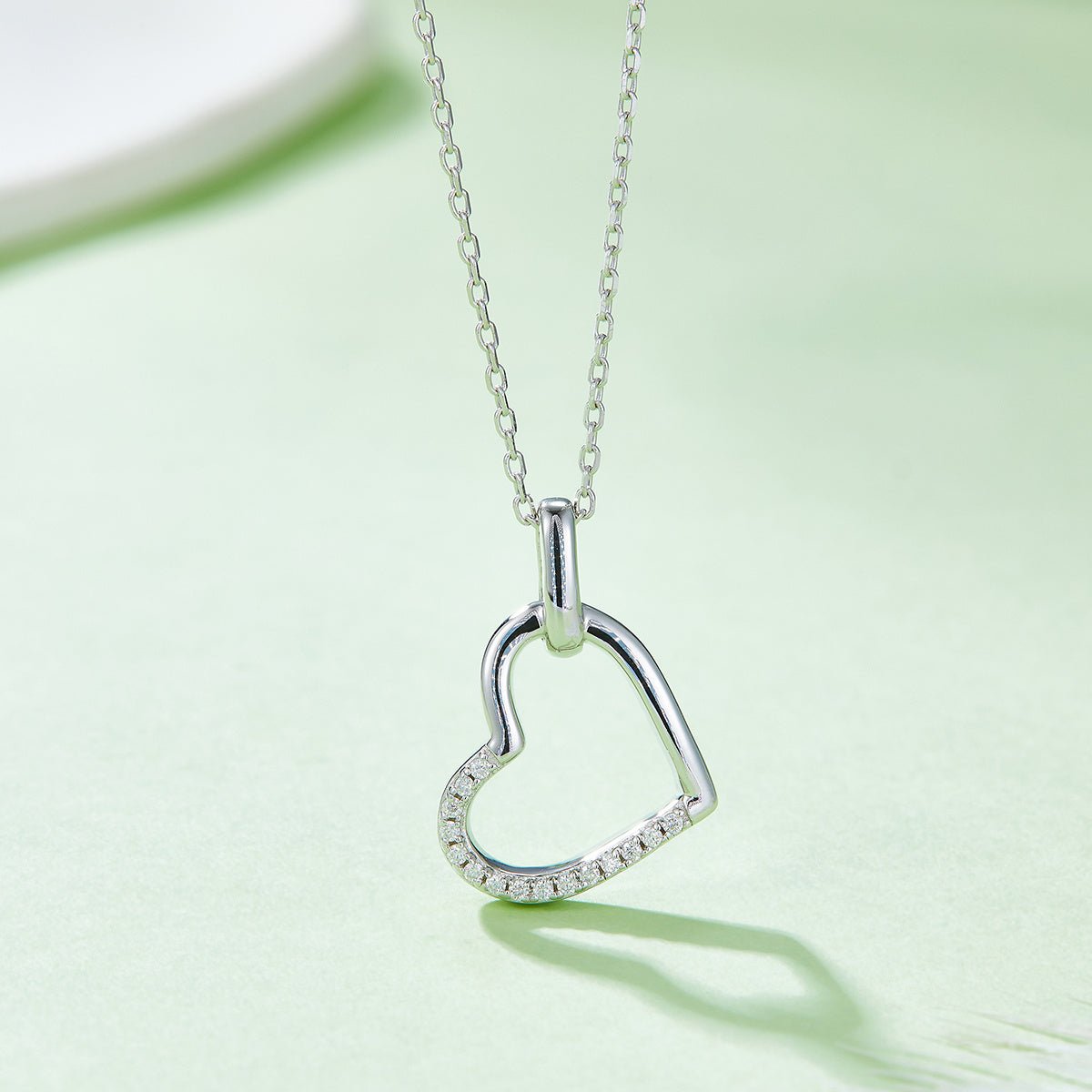 Collier Cœur Asymétrique 15 Pierres Moissanite Argent Sterling S925 3,4g 45cm - IVOIRART.COM