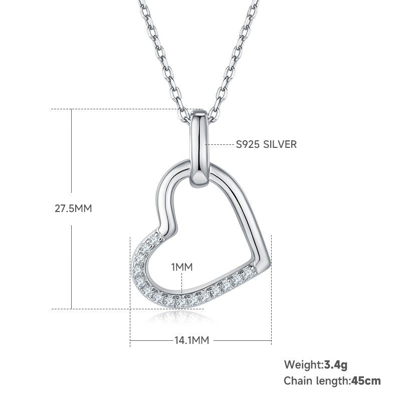 Collier Cœur Asymétrique 15 Pierres Moissanite Argent Sterling S925 3,4g 45cm - IVOIRART.COM