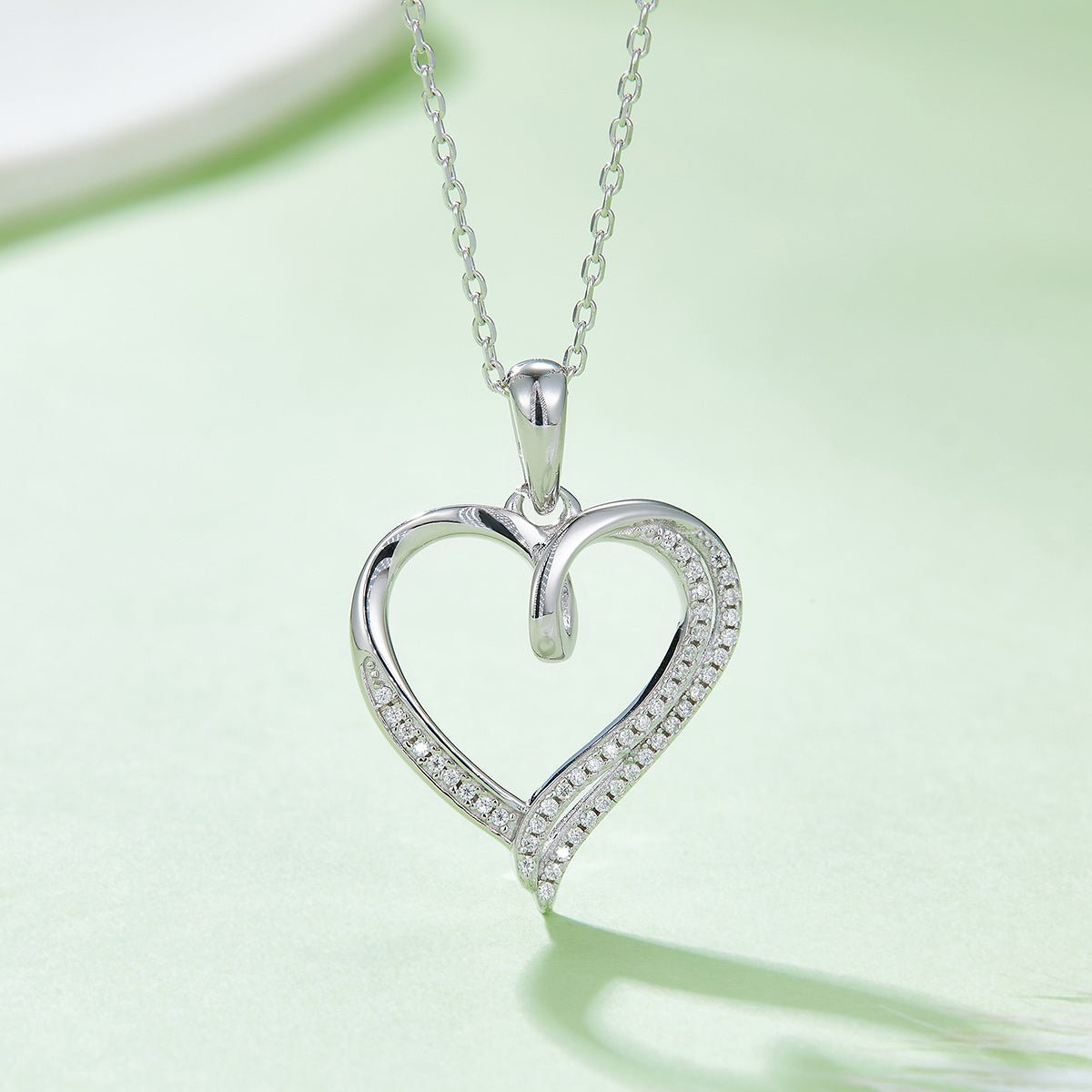 Collier Cœur Asymétrique Argent S925 49 Moissanites 45 cm, Double Rangée - IVOIRART.COM