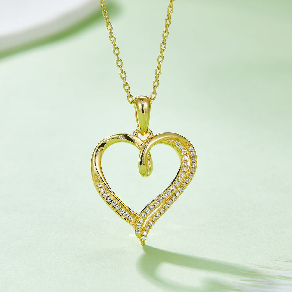 Collier Cœur Asymétrique Argent S925 49 Moissanites 45 cm, Double Rangée - IVOIRART.COM