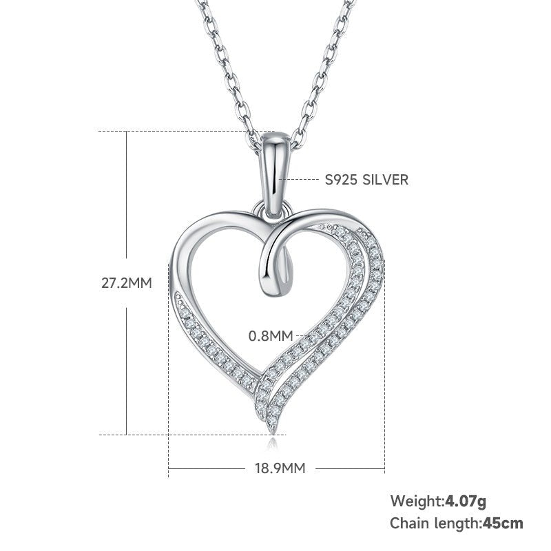 Collier Cœur Asymétrique Argent S925 49 Moissanites 45 cm, Double Rangée - IVOIRART.COM