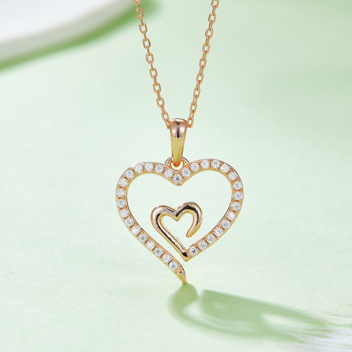 Collier cœur double en argent sterling S925 4,6 g avec moissanite, 45 cm, 32 pierres, plaqué platine, coffret cadeau romantique pour femmes - IVOIRART.COM