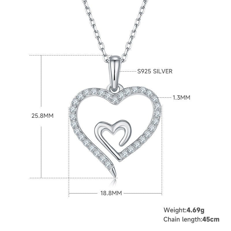 Collier cœur double en argent sterling S925 4,6 g avec moissanite, 45 cm, 32 pierres, plaqué platine, coffret cadeau romantique pour femmes - IVOIRART.COM