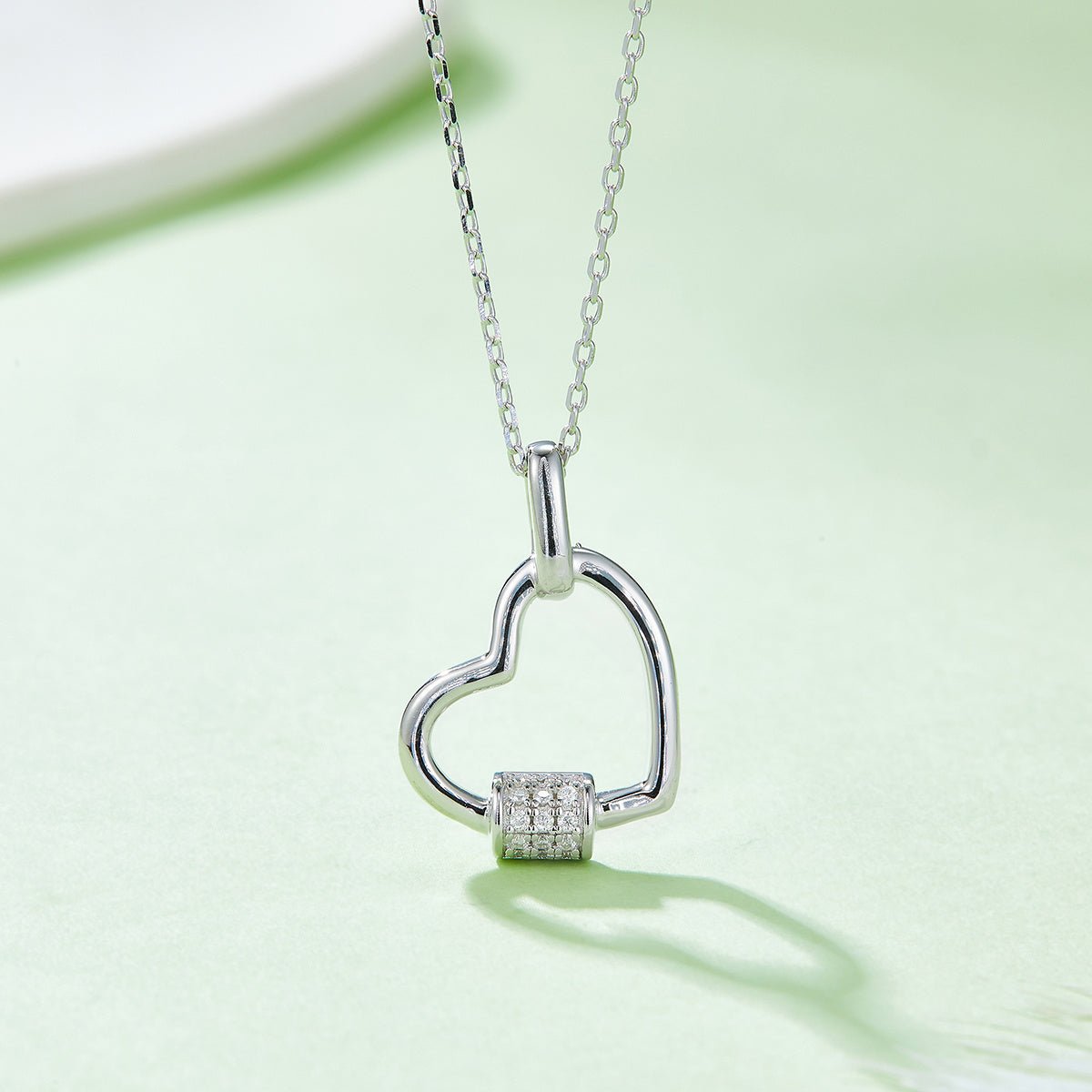 Collier Cœur en Argent Massif S925 3,3g 45cm avec Barre Pave 15 Moissanites - IVOIRART.COM