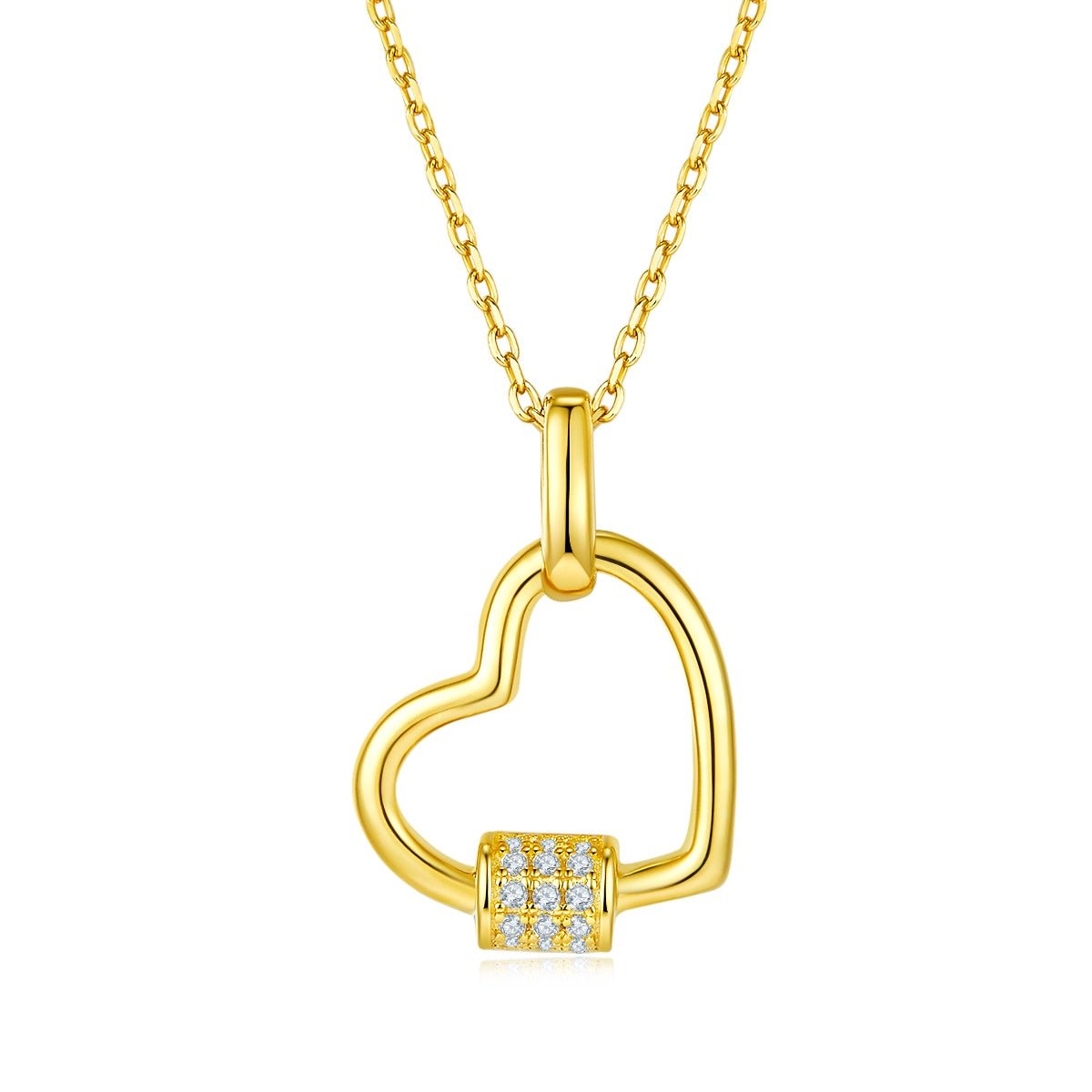 Collier Cœur en Argent Massif S925 3,3g 45cm avec Barre Pave 15 Moissanites - IVOIRART.COM