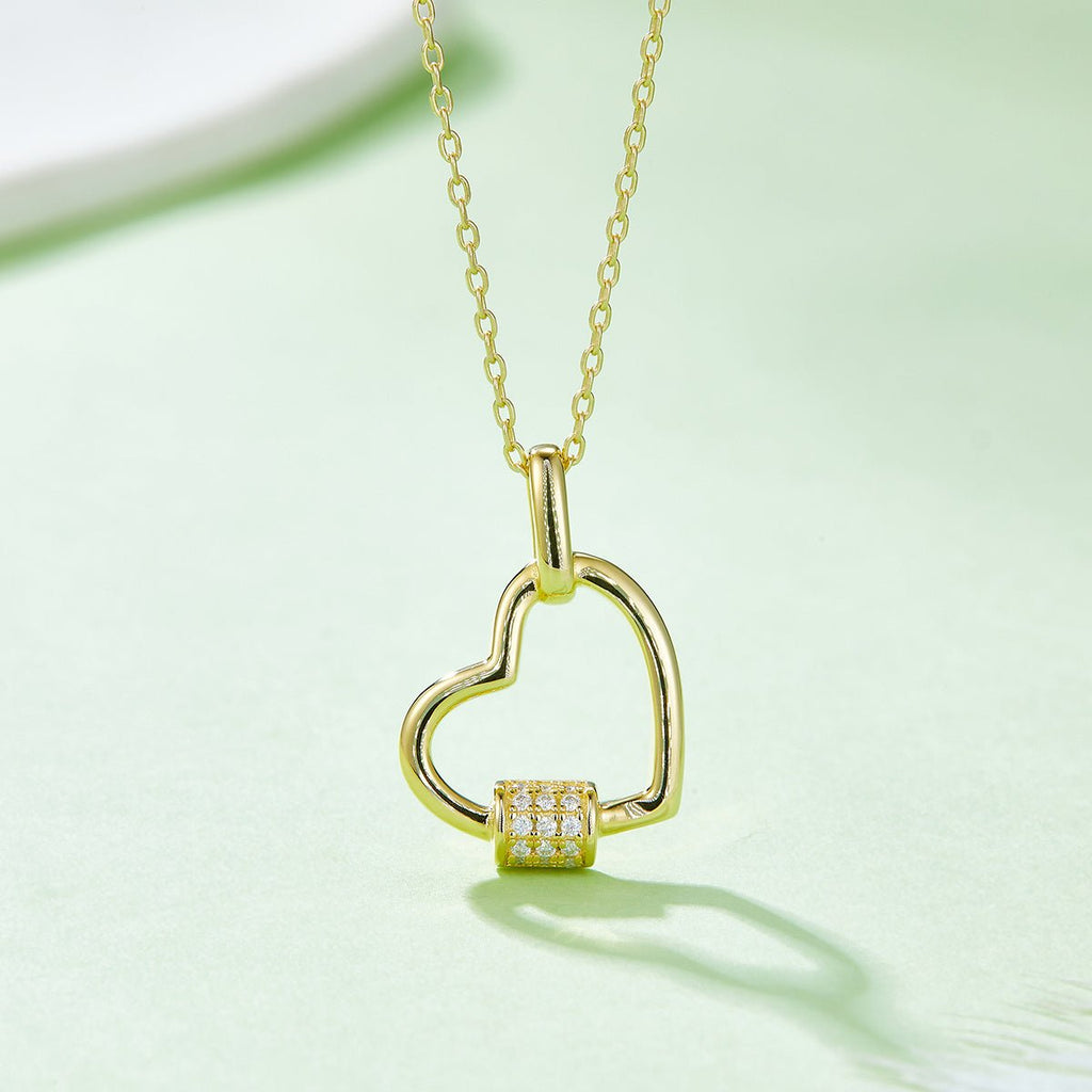 Collier Cœur en Argent Massif S925 3,3g 45cm avec Barre Pave 15 Moissanites - IVOIRART.COM