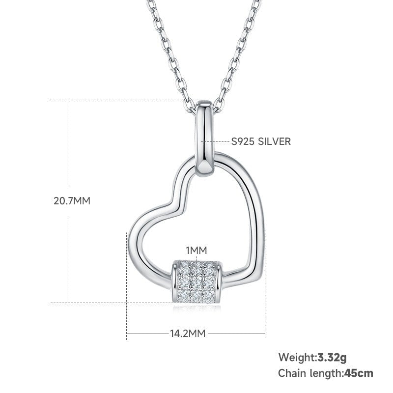Collier Cœur en Argent Massif S925 3,3g 45cm avec Barre Pave 15 Moissanites - IVOIRART.COM