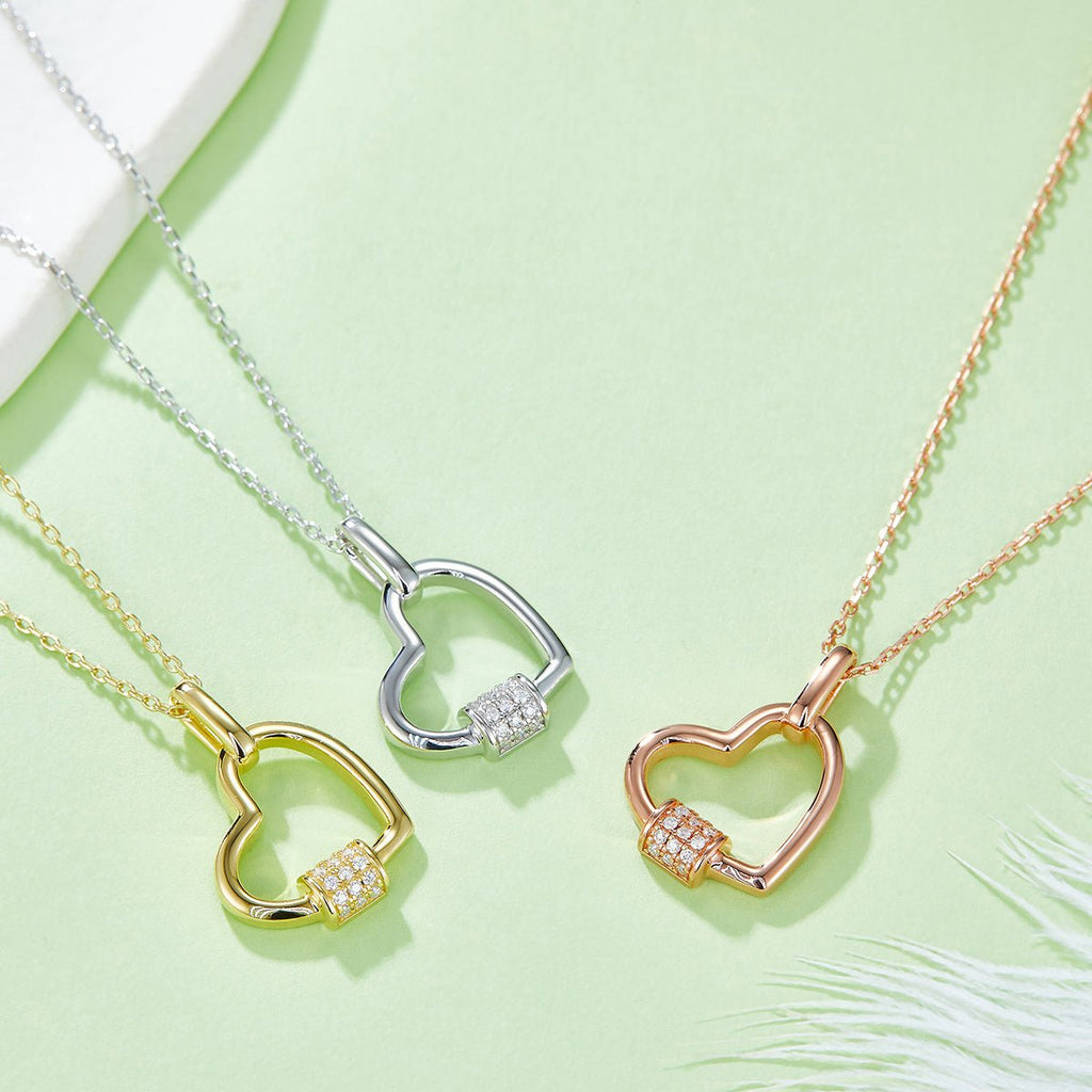 Collier Cœur en Argent Massif S925 3,3g 45cm avec Barre Pave 15 Moissanites - IVOIRART.COM