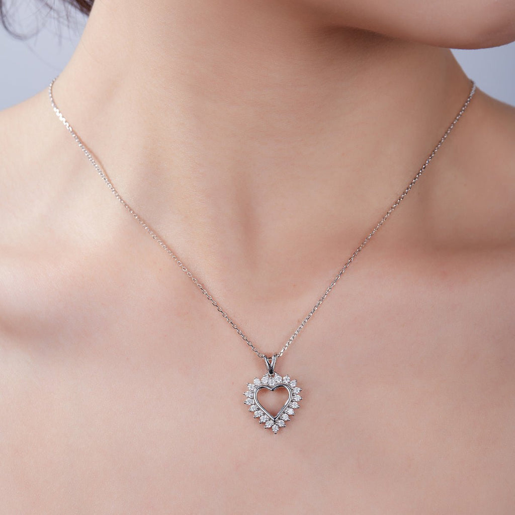 Collier Cœur en Argent Sterling S925 4,1g 45cm Pendentif Moissanite Halo Soleil 20 Pierres GRA Coffret Cadeau Romantique - IVOIRART.COM