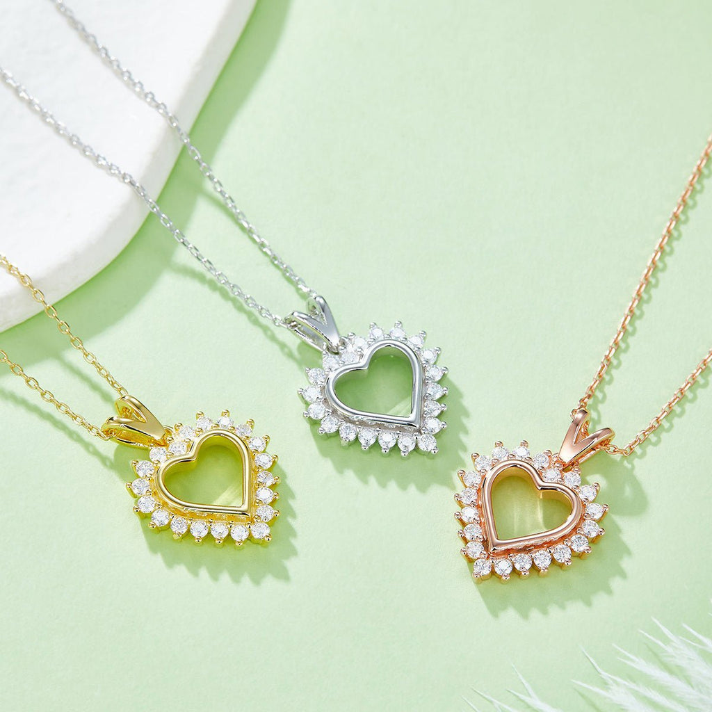 Collier Cœur en Argent Sterling S925 4,1g 45cm Pendentif Moissanite Halo Soleil 20 Pierres GRA Coffret Cadeau Romantique - IVOIRART.COM