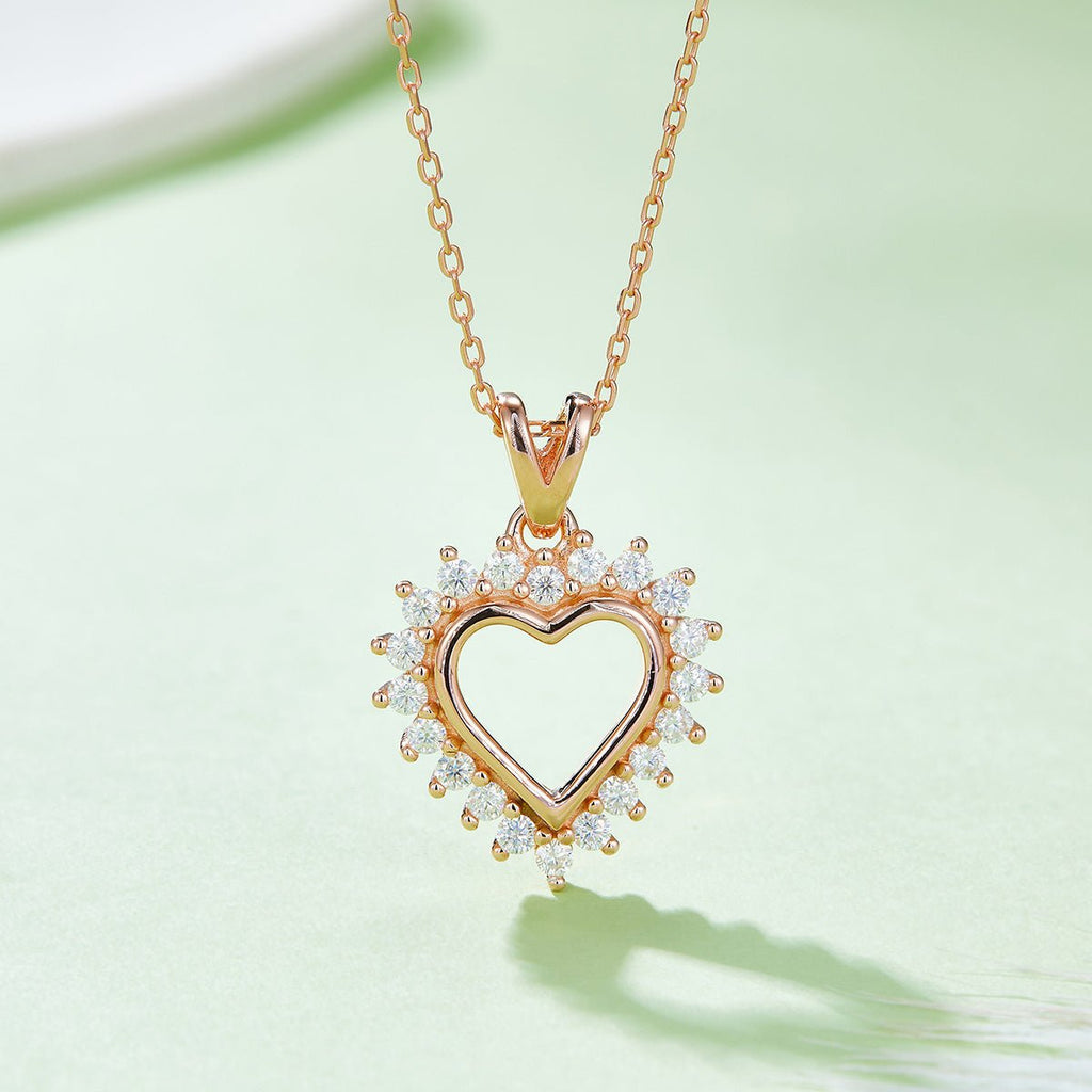 Collier Cœur en Argent Sterling S925 4,1g 45cm Pendentif Moissanite Halo Soleil 20 Pierres GRA Coffret Cadeau Romantique - IVOIRART.COM