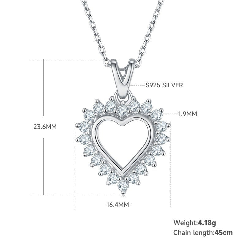 Collier Cœur en Argent Sterling S925 4,1g 45cm Pendentif Moissanite Halo Soleil 20 Pierres GRA Coffret Cadeau Romantique - IVOIRART.COM