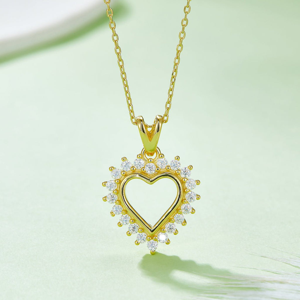 Collier Cœur en Argent Sterling S925 4,1g 45cm Pendentif Moissanite Halo Soleil 20 Pierres GRA Coffret Cadeau Romantique - IVOIRART.COM