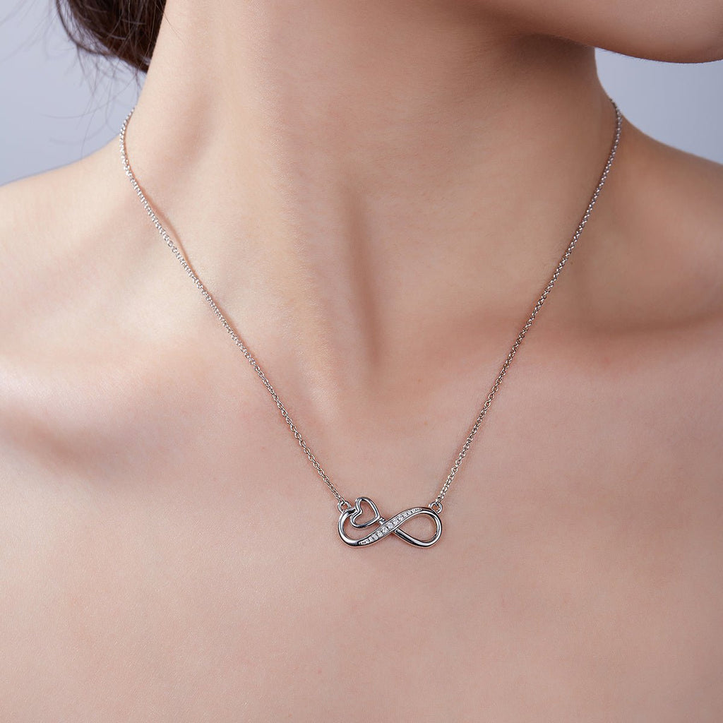 Collier cœur infini 3,7g en argent sterling S925, 11 pierres moissanite, 45 cm, plaqué platine, certificat GRA, coffret cadeau romantique - IVOIRART.COM
