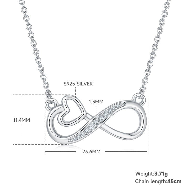 Collier cœur infini 3,7g en argent sterling S925, 11 pierres moissanite, 45 cm, plaqué platine, certificat GRA, coffret cadeau romantique - IVOIRART.COM